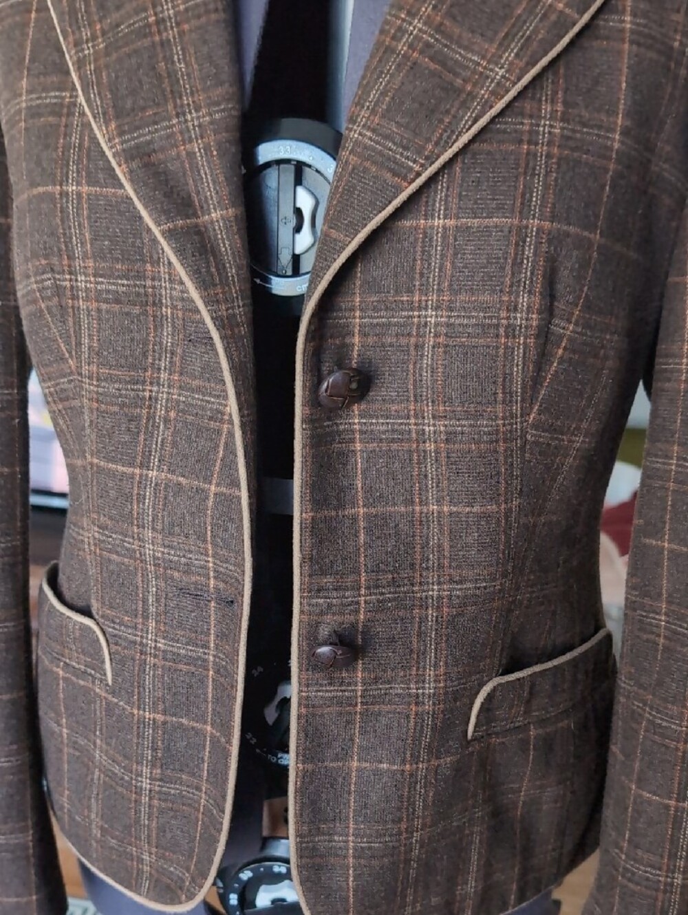 Brown Windowpane Women's Tailored Blazer 42p - Picture 8 of 8